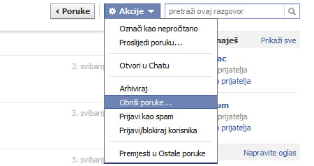 Facebook - brisanje poruka