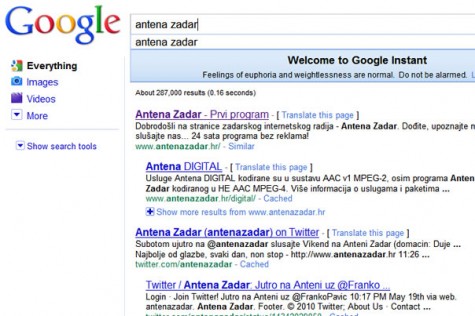 Google Instant pretraživanje